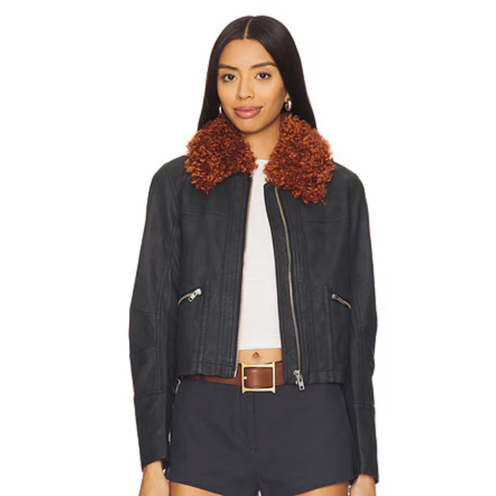 Jayce Faux Leather Jacket With Detachable Faux Fur Trim NWOT